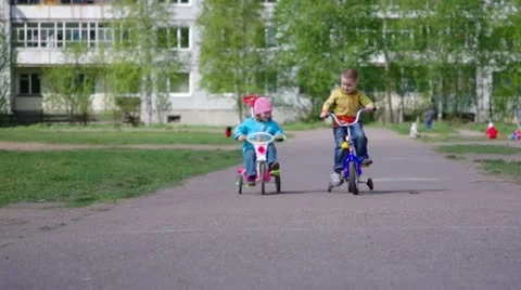 Children with bicycles Stock Footage 11978438