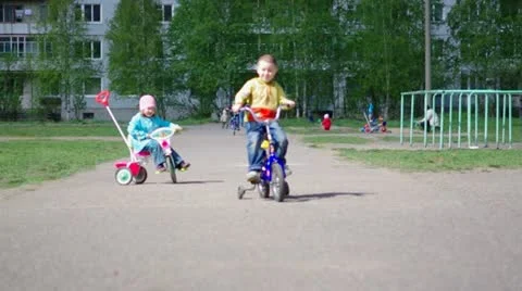 Children with bicycles Stock Footage 11978446