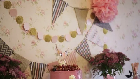 Children birthday cake Stock Footage 73765414