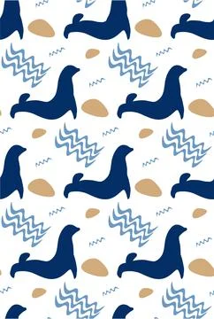 Children blue pattern fur seal wave vector image kids Stock Illustration