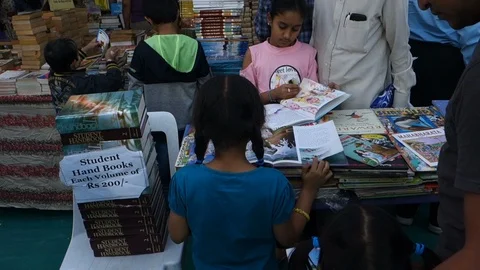Children-at-Book-fair-India-10 Stock Footage 100655341