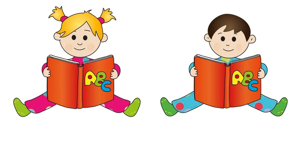 Children with book Stock Illustration