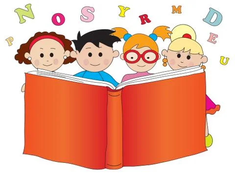 Children with book Stock Illustration