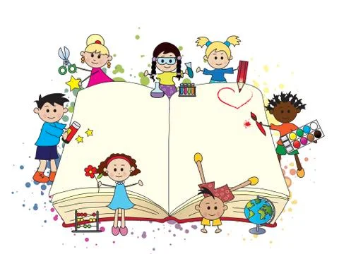 Children with book Stock Illustration
