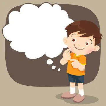 Children boy stand thinking actions Stock Illustration