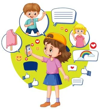Children browsing social media using phone Stock Illustration