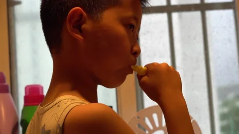Children brush their teeth and wash in the morning Stock Footage 164633590