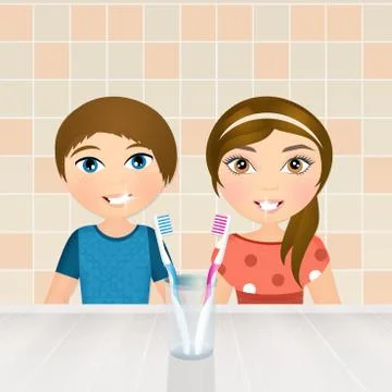 Children brush their teeth Stock Illustration
