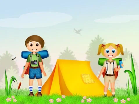 Children camping Stock Illustration