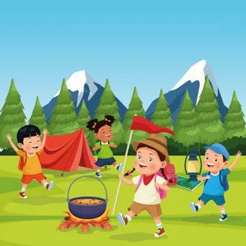 Children in a camping zone イラスト素材