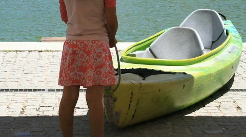 Children & Canoe Stock Footage