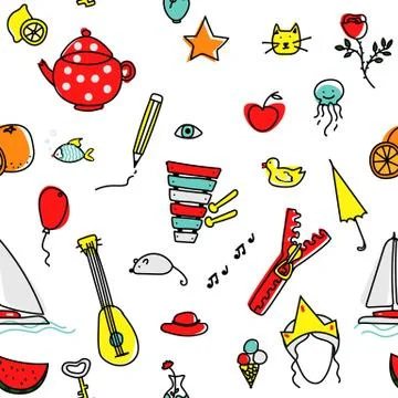 Children cartoon vector illustration pattern seamless Illustrazione stock
