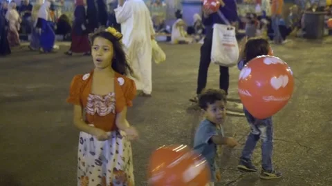Children Celebrating During Ramadan In Cairo, Egypt Stock Footage 158186786