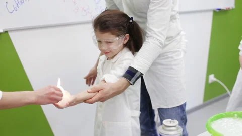 Children in the chemistry class make an experiment with fire Stock Footage 86144000