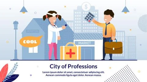 Children City of Professions Flat Vector Banner Stock Illustration