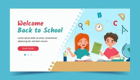 Children in class, back to school concept. Banner or landing page template 库存插图