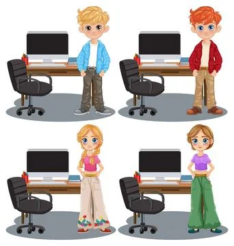 Children in Classroom with Computers イラスト素材