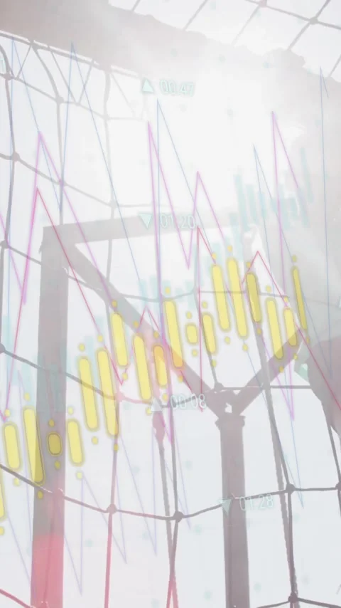 Children climbing net structure with colorful data graph animation overlay Stock Footage 319811642