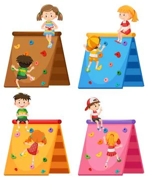 Children climbing wall on white background Stock Illustration