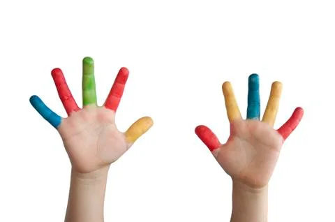 Children colored hands. Foto stock