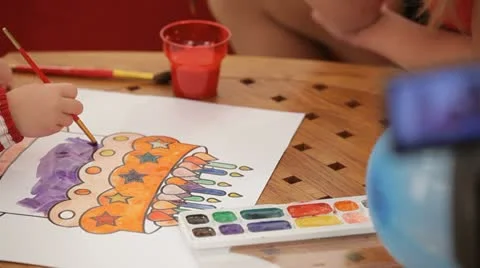 Children coloring an image Stock Footage 11341638