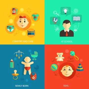 Children concept flat icons 스톡 일러스트