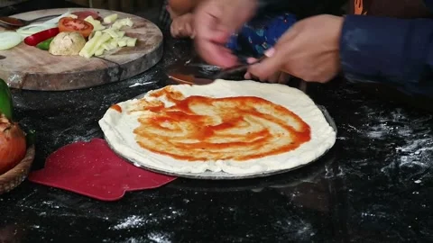 Children cook pizza. Master class from the chef in a restaurant, Close-up o.. Stock Footage 295239029
