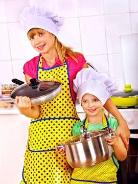 Children cooking at kitchen. Foto stock