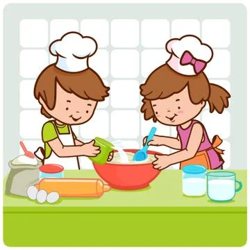 Children cooking in the kitchen. Vector Illustration Stock Illustration