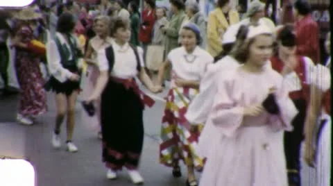 Children in Costumes Halloween Trick Treat Parade 1960s Vintage Home Movie 1802 Stock Footage