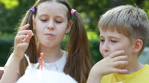  Children with the cotton candy.  Stock Footage 79168138