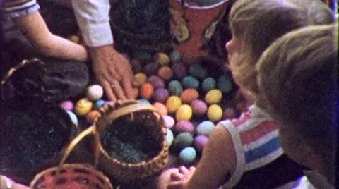 CHILDREN COUNT EASTER EGGS BOOTY 1960s (Vintage Retro Film Home Movie) 5505 Stock Footage