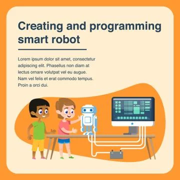Children Creating and Programming Smart Robot. イラスト素材