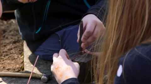 Children in the Creative Masterclass Make Decorations from Copper Rods Stock Footage 259432360