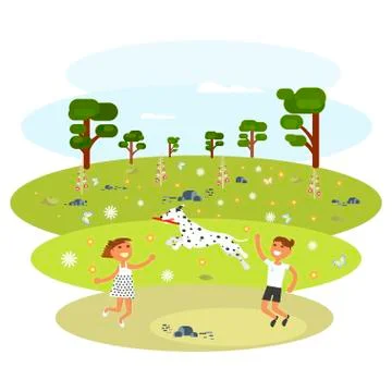 Children with Dalmatian Stock Illustration