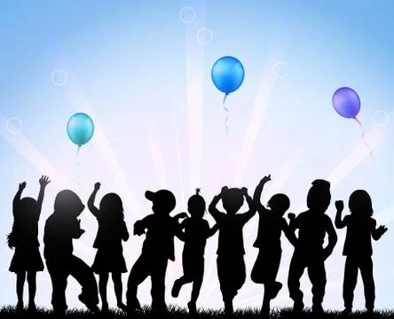 Children dancing with balloons Stock Illustration