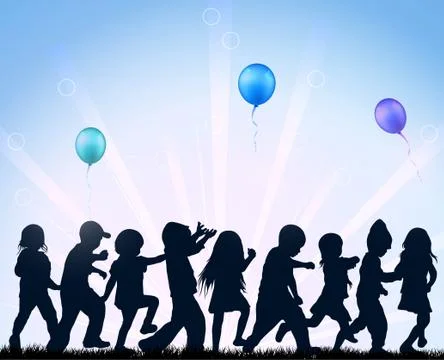 Children dancing with balloons Stock Illustration