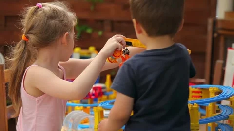 Children Develop Skills with Colorful Building Blocks Stock Footage 315417213