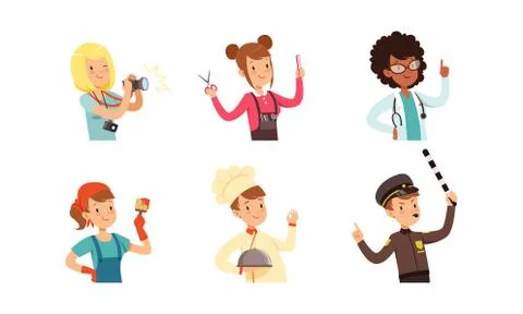 Children of Different Professions Set, Cute Boys and Girls Characters, Doctor Stock Illustration
