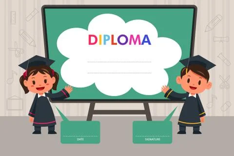 Children with Diploma Template Stock Illustration