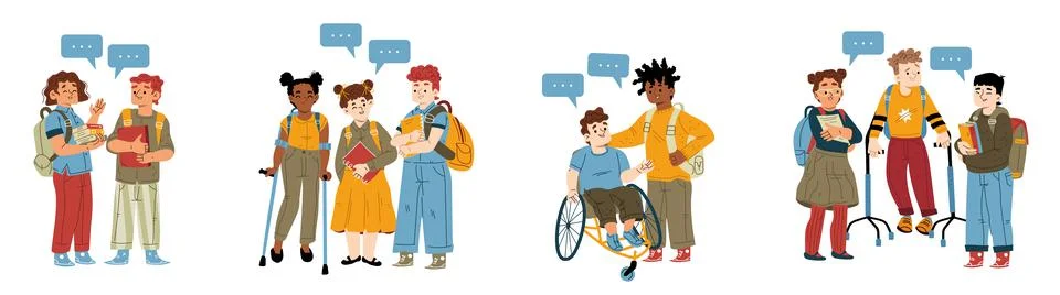 Children with disability among school friends Stock Illustration
