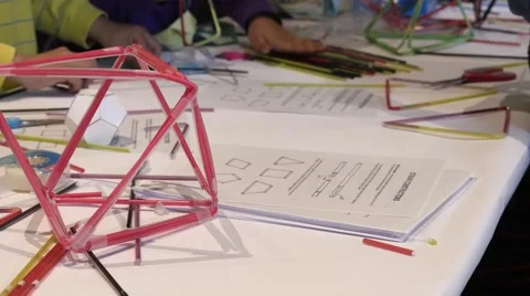Children discovering mathematical principles at a science fair. Stock Footage 50026600