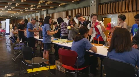 Children discovering mathematical principles at a science fair. Stock Footage 50031551