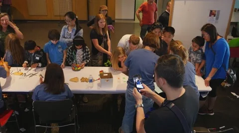 Children discovering mathematical principles at a science fair. Stock Footage 50031792
