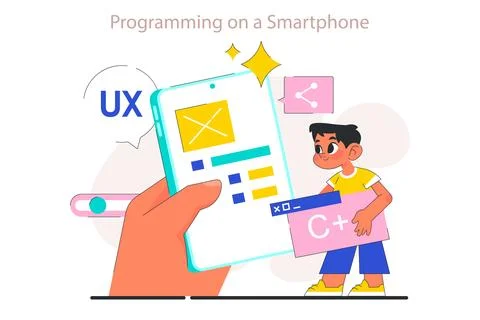 Children do programming. Computer science, AI, game technologies Stockillustratie