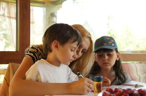 Children do their homework Stock Photos