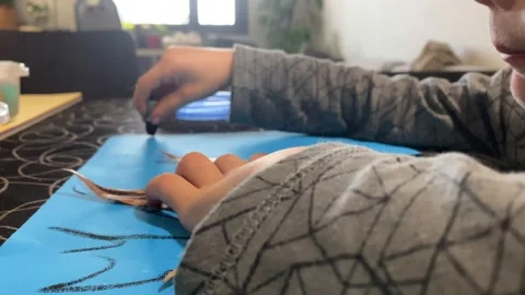 Children doing crafts during quarantine Stock Footage 143236646