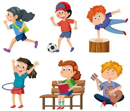 Children doing different activities set Stock Illustration