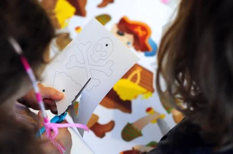 Children doing handicraft work Stock Photos