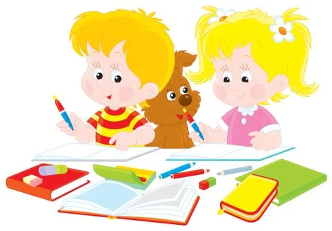 Children doing homework Stock Illustration